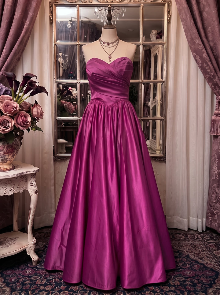 A-Line/Princess Strapless Taffeta Prom Dresses Ruched Vintage 80s Iridescent Dress Sleeveless Ankle-Length