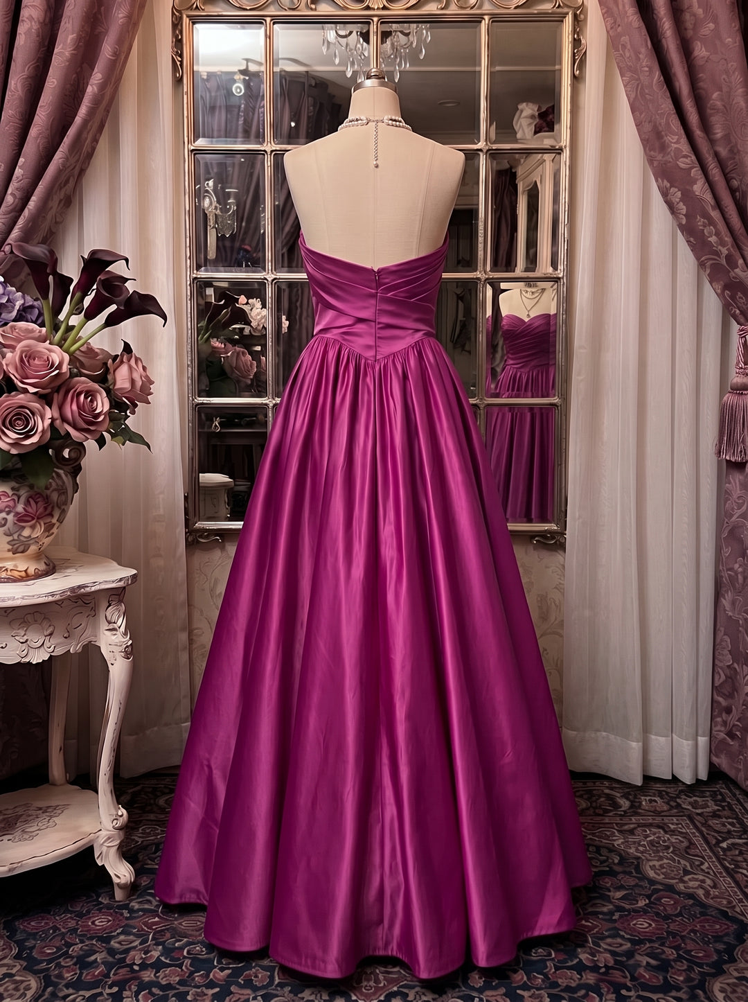 A-Line/Princess Strapless Taffeta Prom Dresses Ruched Vintage 80s Iridescent Dress Sleeveless Ankle-Length