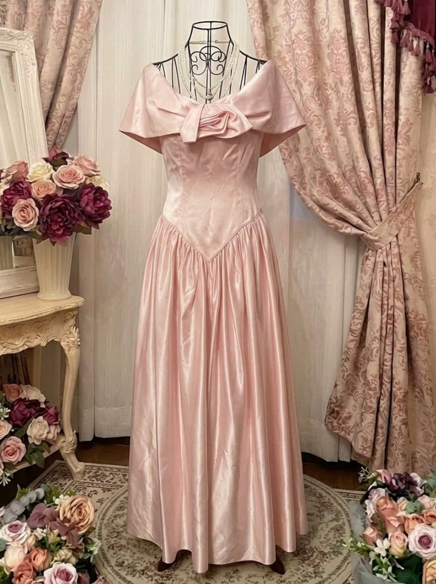 A-Line/Princess Off-the-Shoulder Taffeta Prom Dresses Vintage 80s Iridescent Dress Sleeveless 3D Flower Ankle-Length