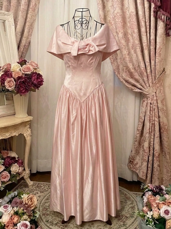 A-Line/Princess Off-the-Shoulder Taffeta Prom Dresses Vintage 80s Iridescent Dress Sleeveless 3D Flower Ankle-Length
