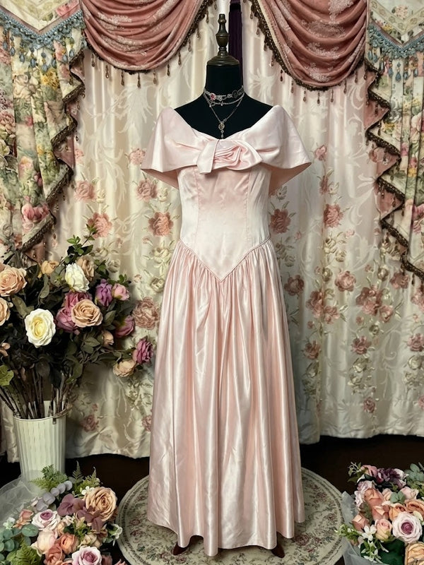 A-Line/Princess Off-the-Shoulder Taffeta Prom Dresses Vintage 80s Iridescent Dress Sleeveless 3D Flower Ankle-Length
