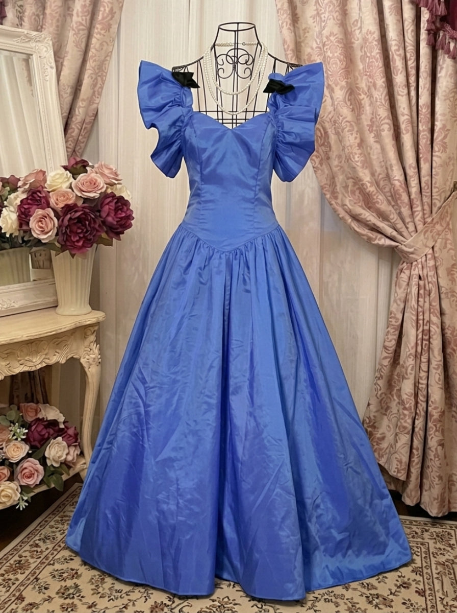 A-Line/Princess Sweetheart Taffeta Prom Dresses Vintage 80s Iridescent Dress Puff Sleeves Ankle-Length