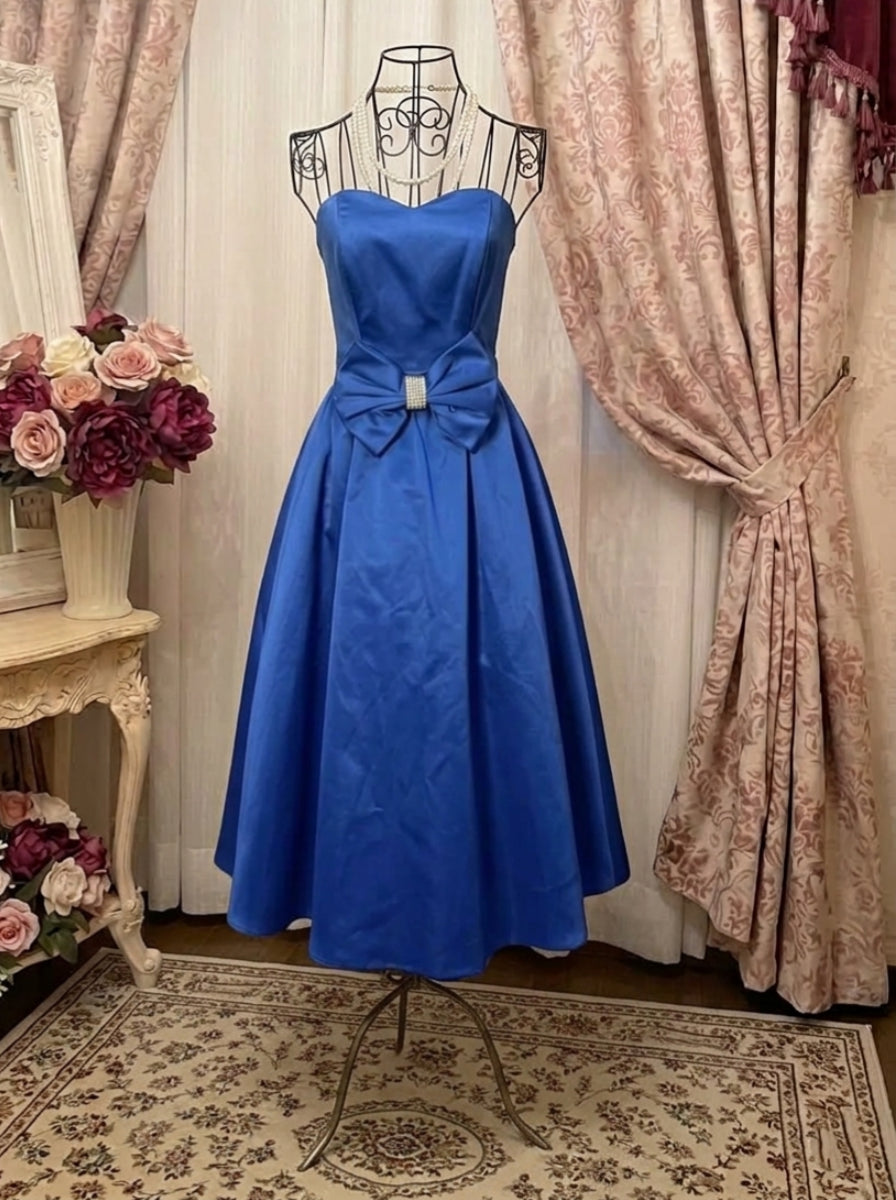A-Line/Princess Strapless Taffeta Prom Dresses Bowknot Vintage 80s Iridescent Dress Sleeveless Ankle-Length