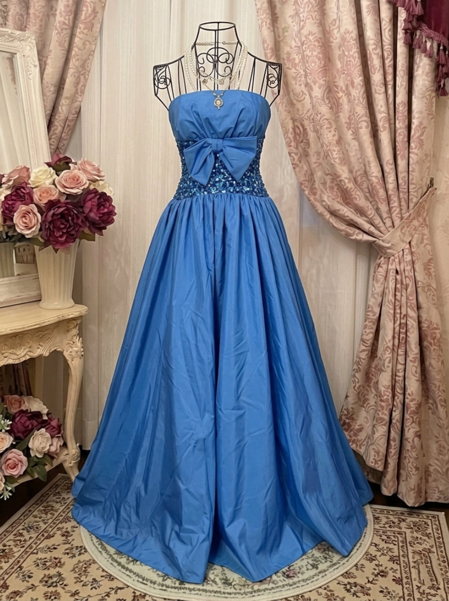 A-Line/Princess Strapless Taffeta Prom Dresses Bowknot Vintage 80s Iridescent Dress Sequins Sleeveless Floor-Length