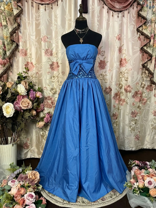 A-Line/Princess Strapless Taffeta Prom Dresses Bowknot Vintage 80s Iridescent Dress Sequins Sleeveless Floor-Length