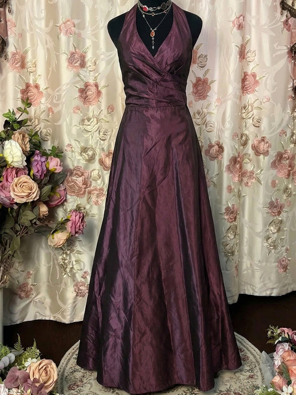 A-Line/Princess Halter Taffeta Prom Dresses Vintage 80s Iridescent Dress Sleeveless Floor-Length