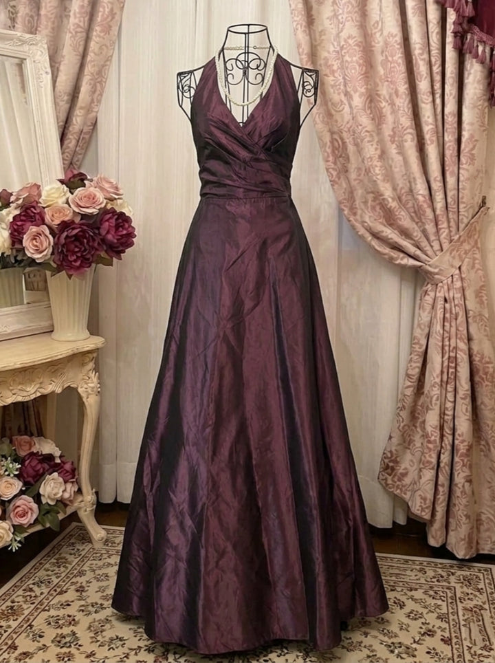 A-Line/Princess Halter Taffeta Prom Dresses Vintage 80s Iridescent Dress Sleeveless Floor-Length