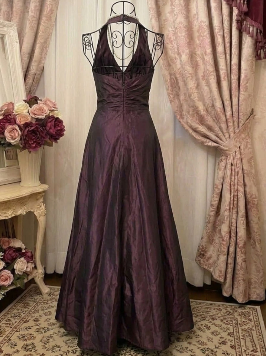A-Line/Princess Halter Taffeta Prom Dresses Vintage 80s Iridescent Dress Sleeveless Floor-Length