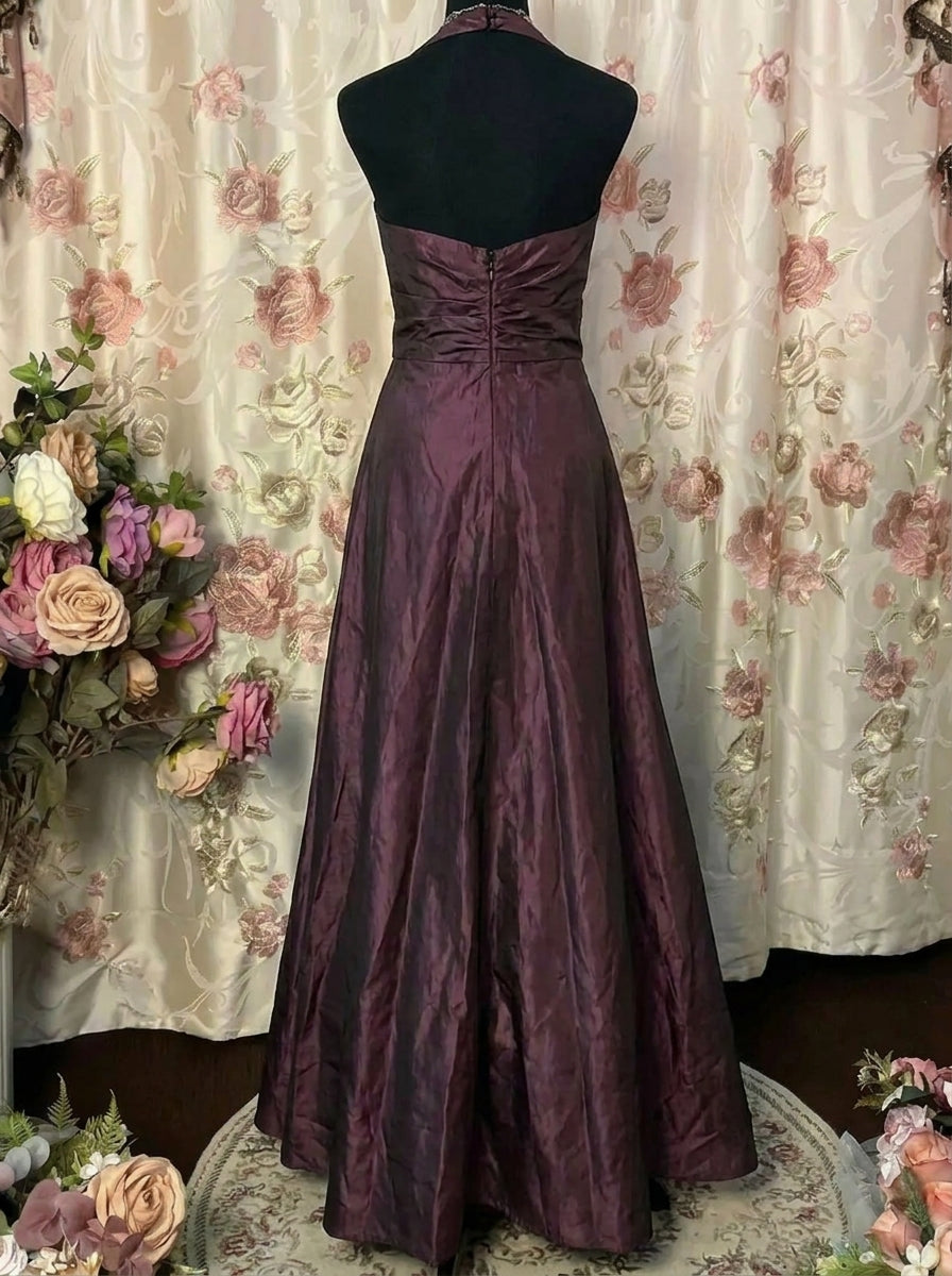A-Line/Princess Halter Taffeta Prom Dresses Vintage 80s Iridescent Dress Sleeveless Floor-Length