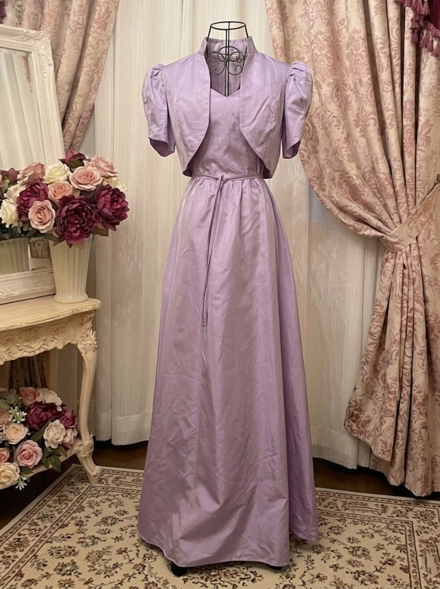 A-Line/Princess 2 Pieces Spaghetti Straps Taffeta Prom Dresses Vintage 80s Iridescent Dress Short Sleeves Ankle-Length With Jacket