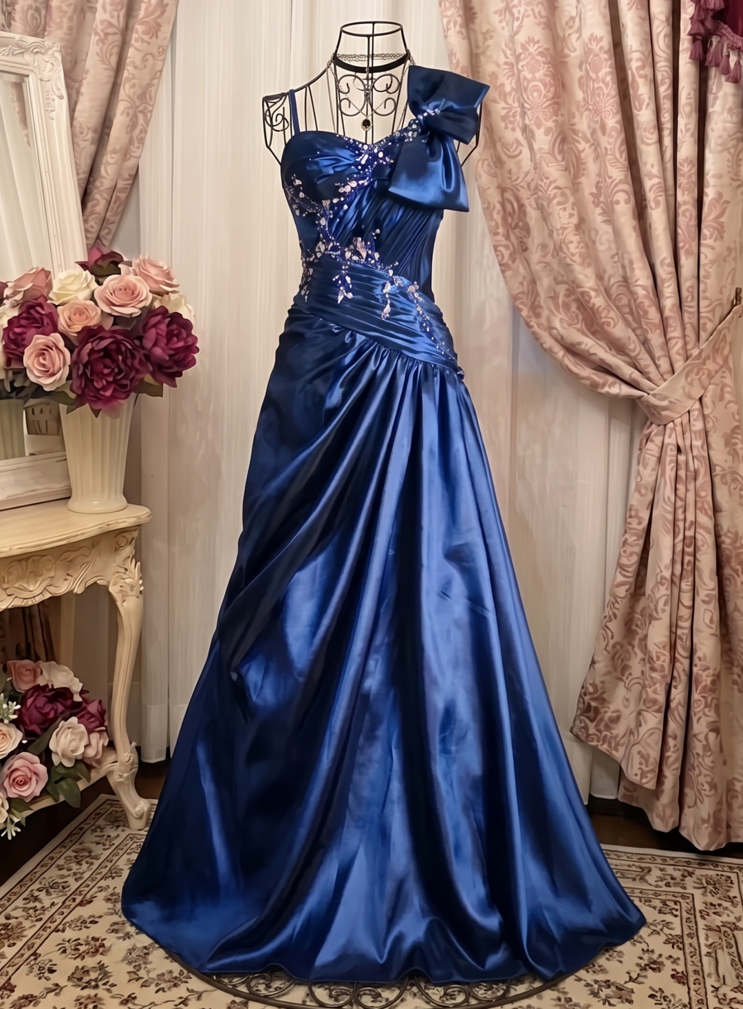 A-Line/Princess Sweetheart Taffeta Prom Dresses Bowknot Vintage 80s Iridescent Sequins Dress Sleeveless FLoor-Length