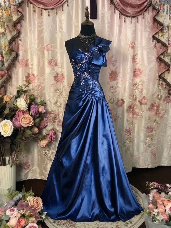 A-Line/Princess Sweetheart Taffeta Prom Dresses Bowknot Vintage 80s Iridescent Sequins Dress Sleeveless FLoor-Length