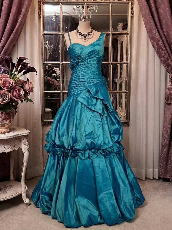 A-Line/Princess Sweetheart Taffeta Prom Dresses Bowknot Vintage 80s Iridescent Dress Sleeveless FLoor-Length Asymmetrical