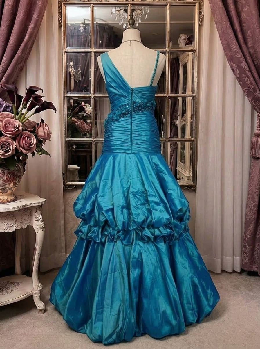 A-Line/Princess Sweetheart Taffeta Prom Dresses Bowknot Vintage 80s Iridescent Dress Sleeveless FLoor-Length Asymmetrical
