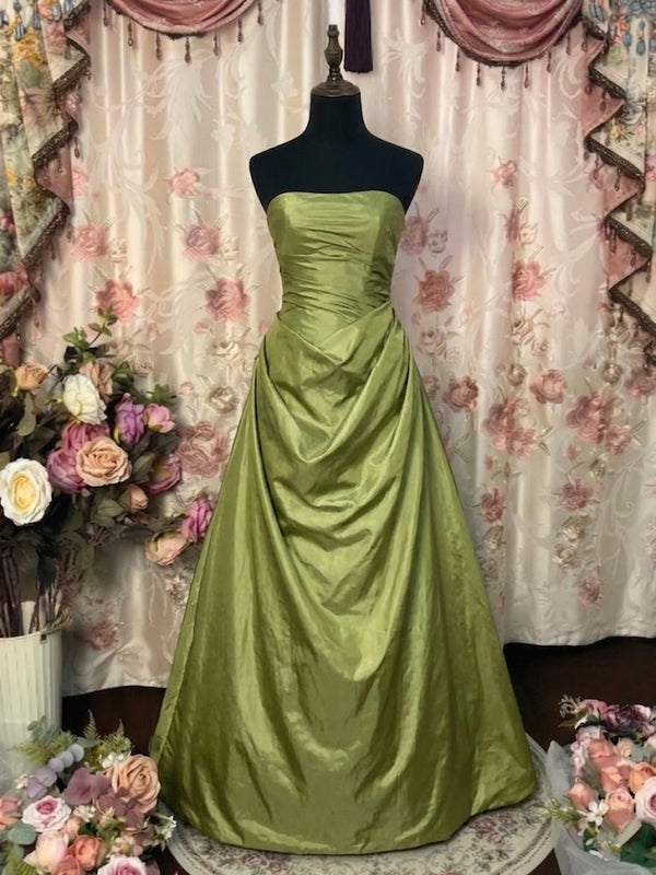 A-Line/Princess Strapless Taffeta Prom Dresses Vintage 80s Iridescent Dress Sleeveless FLoor-Length Ruched