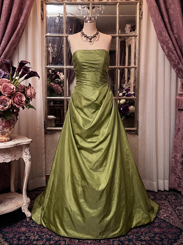 A-Line/Princess Strapless Taffeta Prom Dresses Vintage 80s Iridescent Dress Sleeveless FLoor-Length Ruched