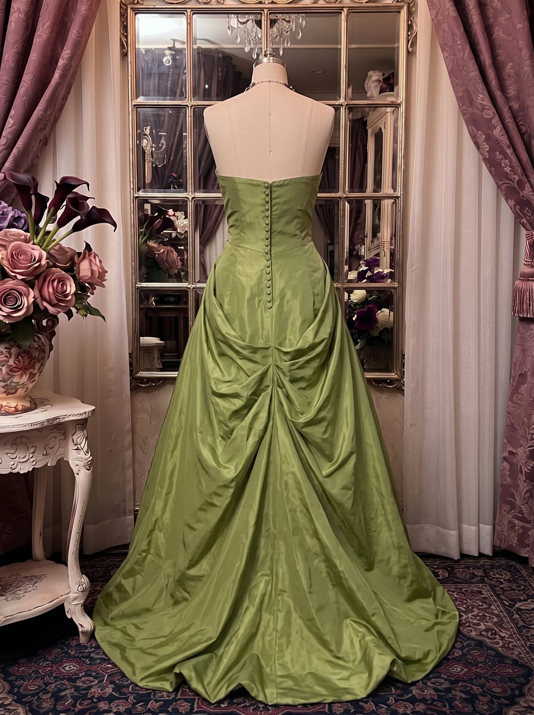 A-Line/Princess Strapless Taffeta Prom Dresses Vintage 80s Iridescent Dress Sleeveless FLoor-Length Ruched