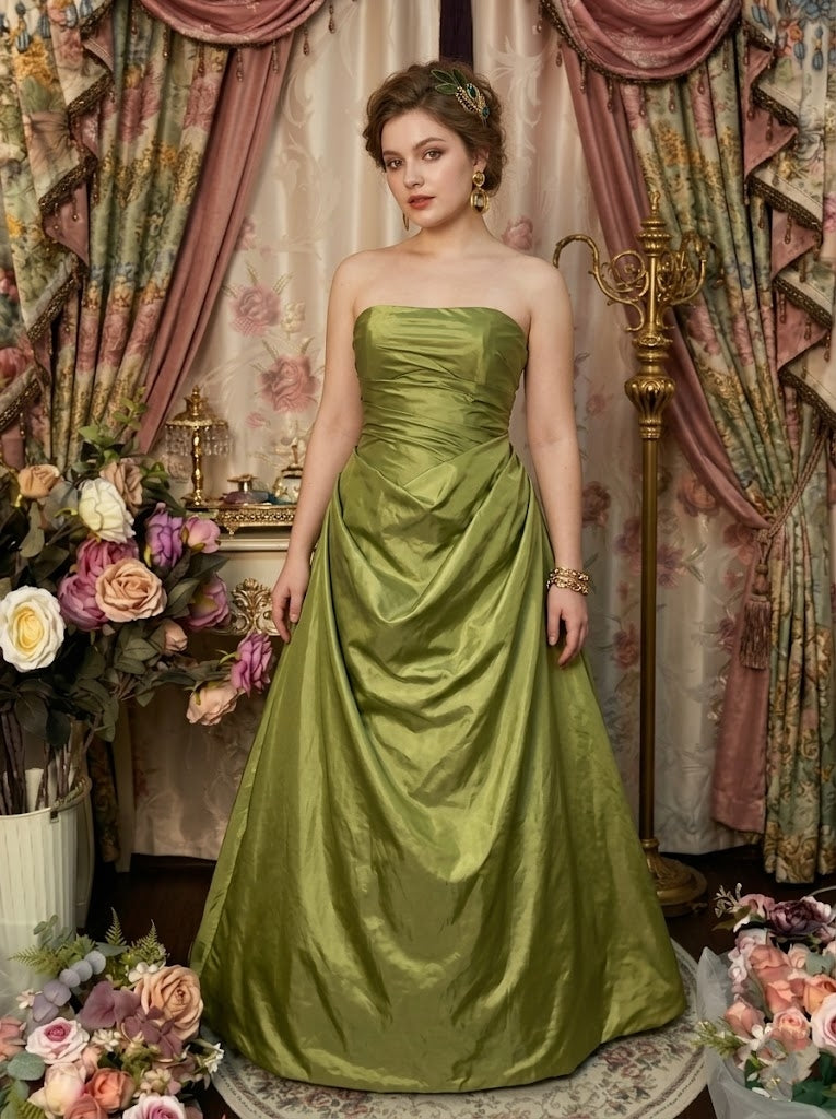 A-Line/Princess Strapless Taffeta Prom Dresses Vintage 80s Iridescent Dress Sleeveless FLoor-Length Ruched
