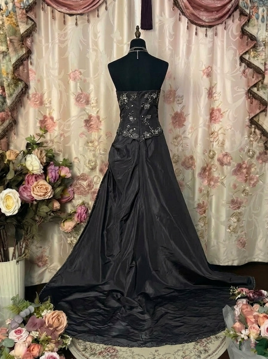 A-Line/Princess Strapless Taffeta Prom Dresses Vintage 80s Iridescent Dress Sleeveless FLoor-Length Floral