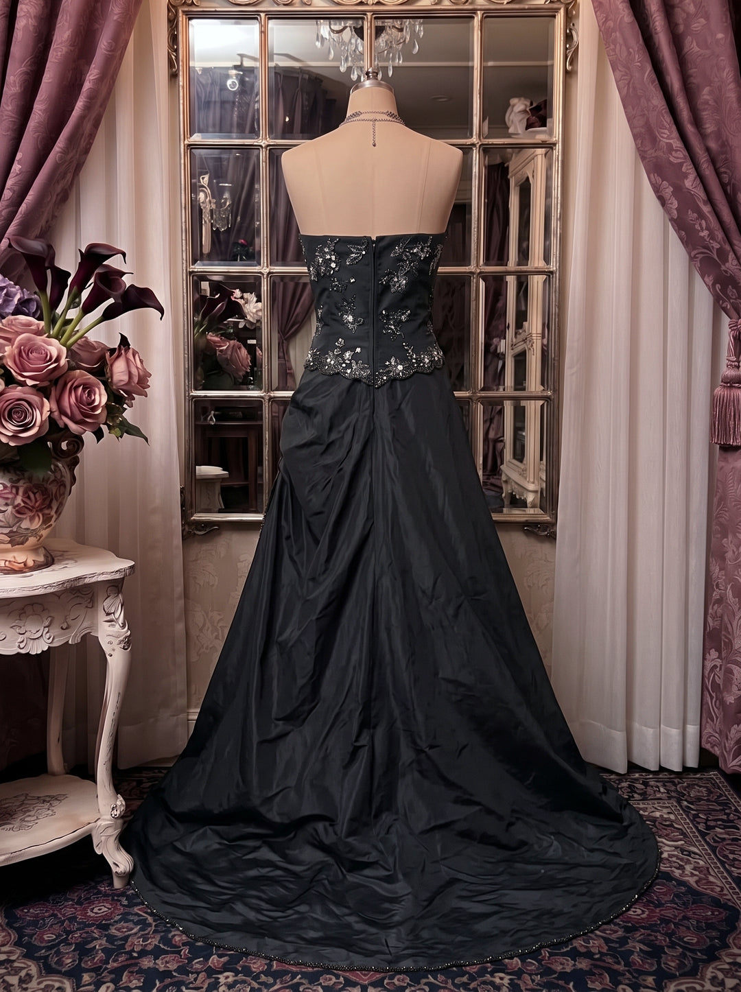 A-Line/Princess Strapless Taffeta Prom Dresses Vintage 80s Iridescent Dress Sleeveless FLoor-Length Floral