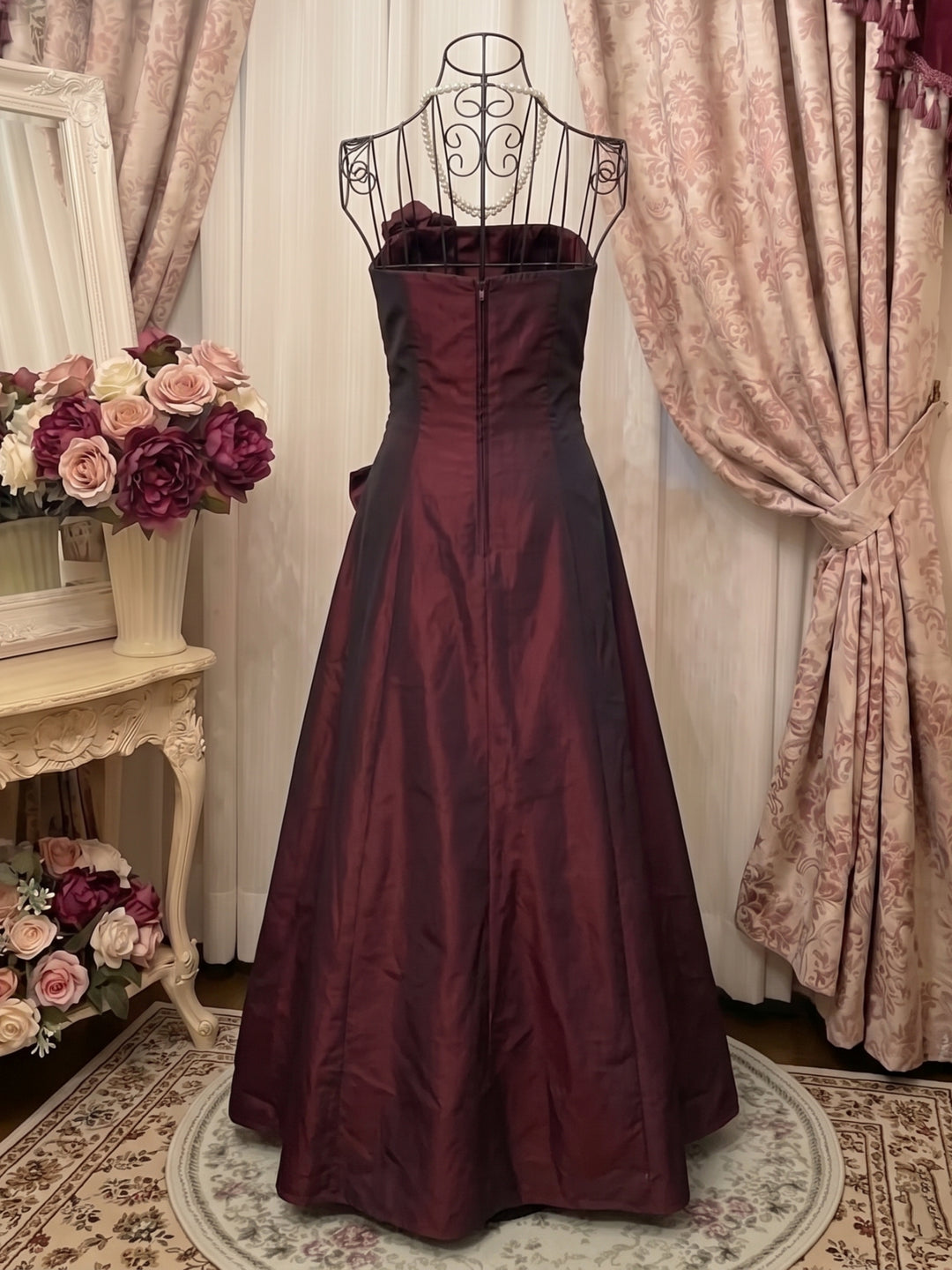 A-Line/Princess Strapless Taffeta Prom Dresses Vintage 80s Iridescent Dress Sleeveless FLoor-Length Ruched With 3D Flower