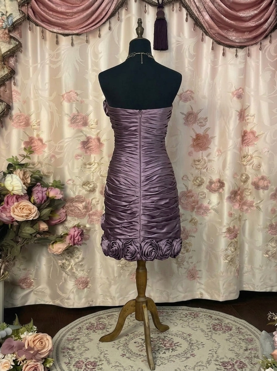 Sheath/Column Strapless Taffeta Prom Dresses Vintage 80s Iridescent Dress Sleeveless Mini Ruched With 3D Flowers