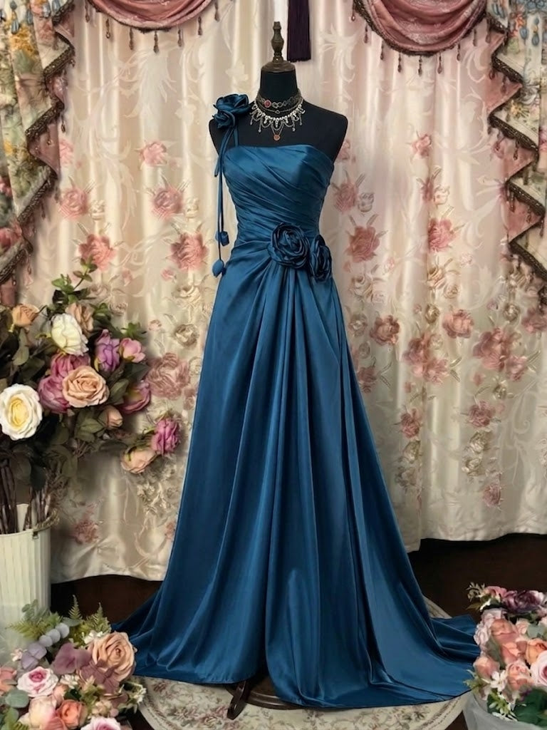 formal quinceanera dresses Size 8 Evening Dress - Navy Blue Silk Formal Gown main image 1