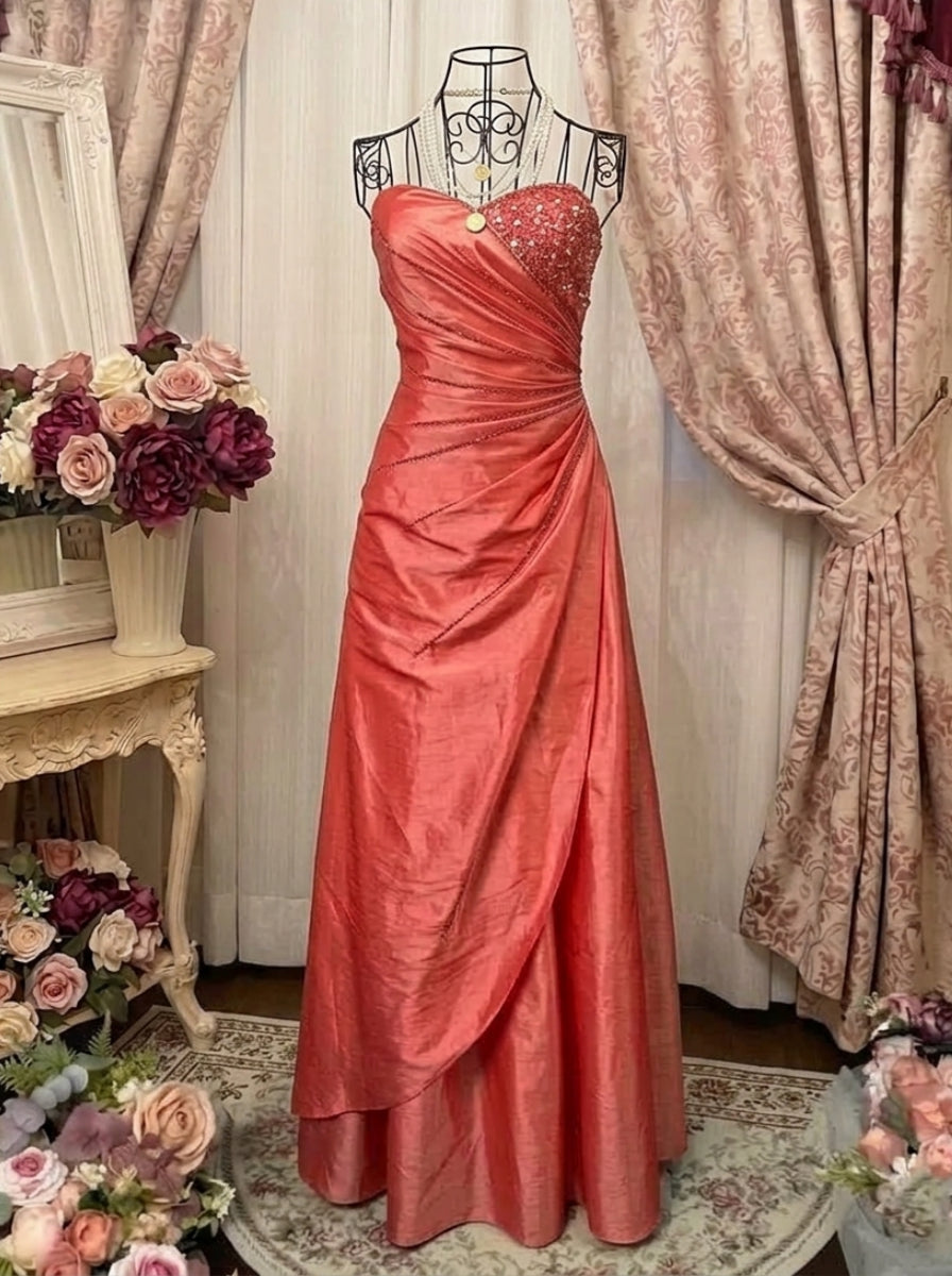 A-Line/Princess Strapless Taffeta Prom Dresses Vintage 80s Iridescent Dress Sleeveless FLoor-Length Sequins
