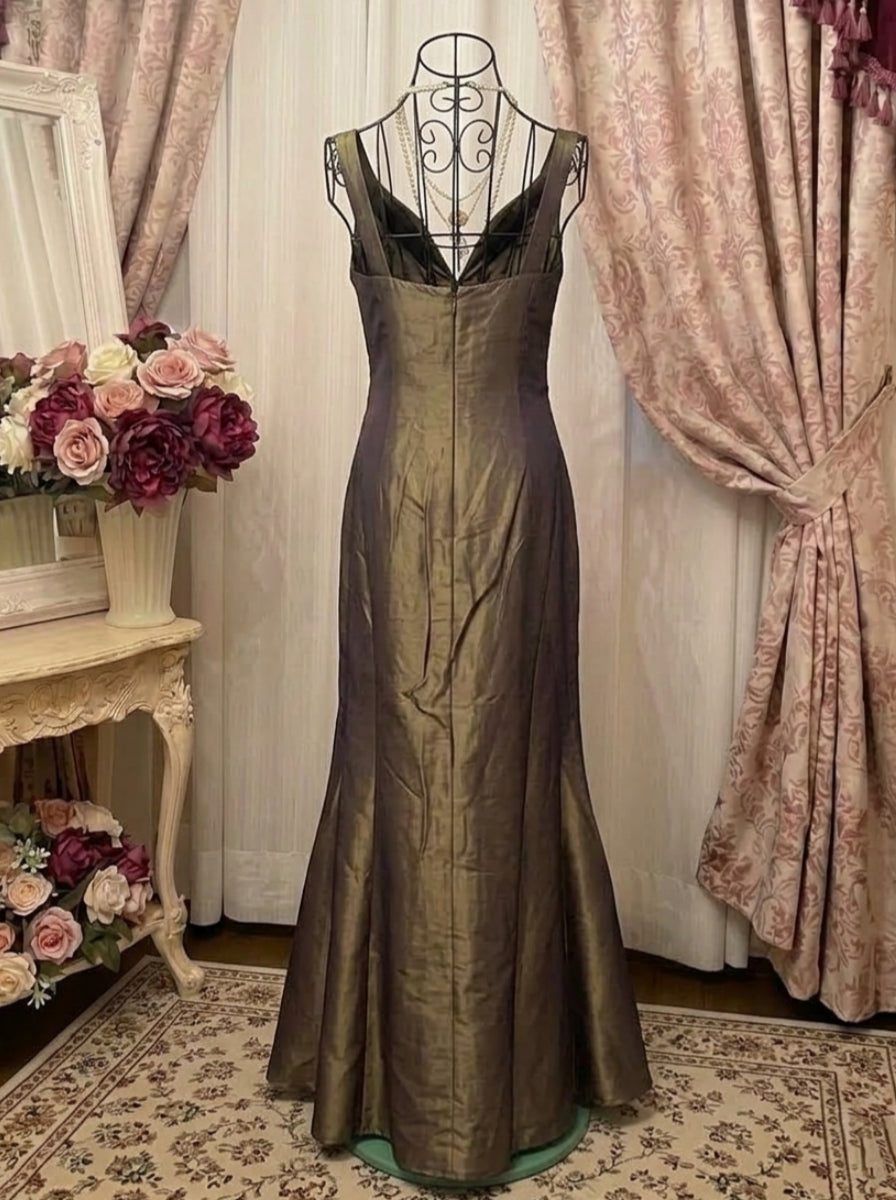 Trumpet/Mermaid V-Neck Taffeta Prom Dresses Vintage 80s Iridescent Dress Sleeveless FLoor-Length Sequins