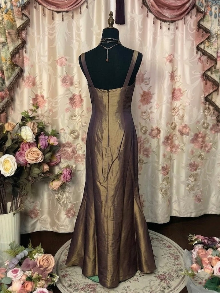 Trumpet/Mermaid V-Neck Taffeta Prom Dresses Vintage 80s Iridescent Dress Sleeveless FLoor-Length Sequins