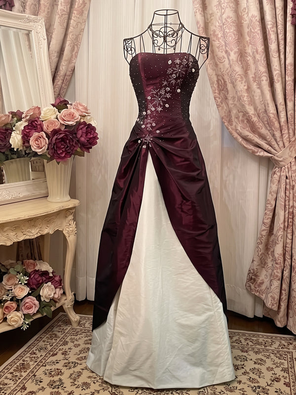 A-Line/Princess Strapless Taffeta Prom Dresses Vintage 80s Iridescent Dress Sleeveless FLoor-Length Sequins Floral