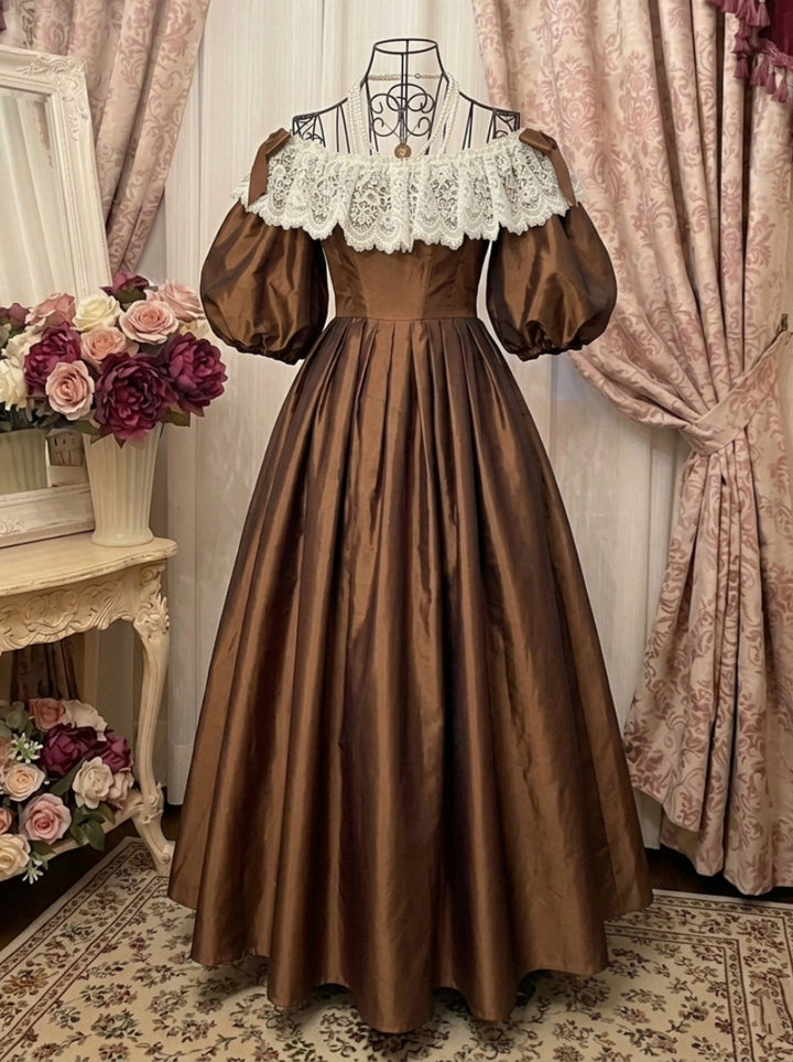 A-Line/Princess Off-the-Shoulder Taffeta Prom Dresses Bowknot Vintage 80s Iridescent Dress Sleeveless FLoor-Length Lace