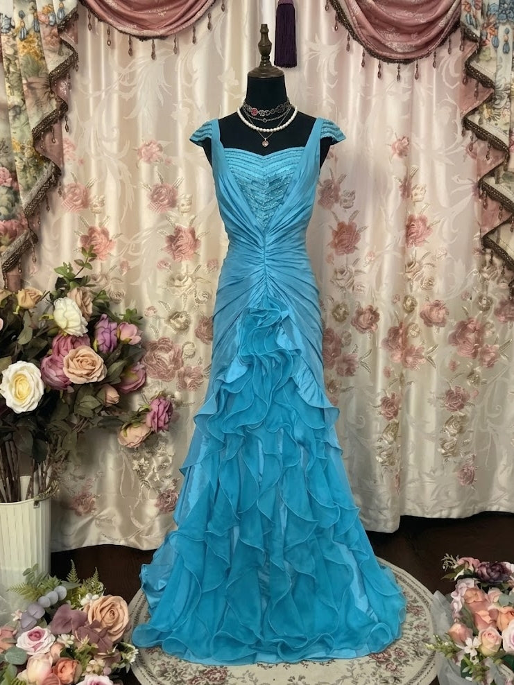 A-Line/Princess Sweetheart Taffeta Prom Dresses Bowknot Vintage 80s Iridescent Sequins Dress Sleeveless FLoor-Length-MON342991, Ocean Blue