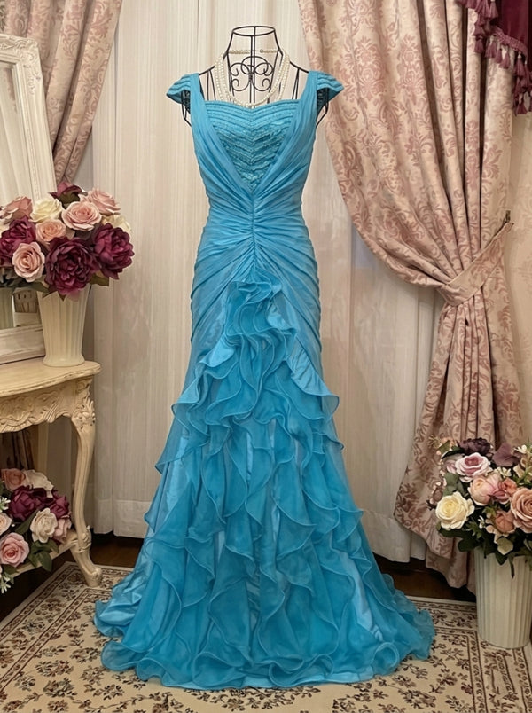 A-Line/Princess Square Collar Taffeta Prom Dresses Vintage 80s Iridescent Dress Sleeveless FLoor-Length Sequins Ruffles