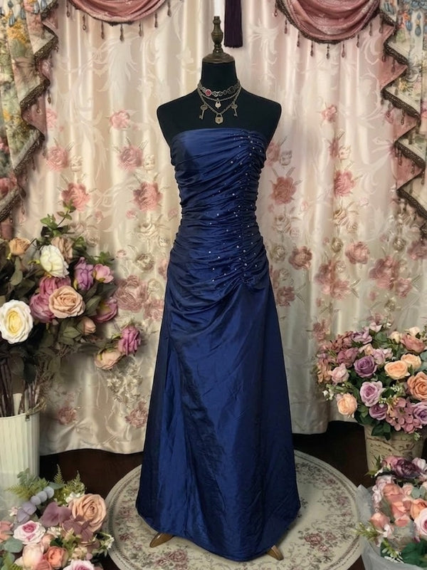 A-Line/Princess Strapless Taffeta Prom Dresses Vintage 80s Iridescent Dress Sleeveless FLoor-Length Sequins Ruched