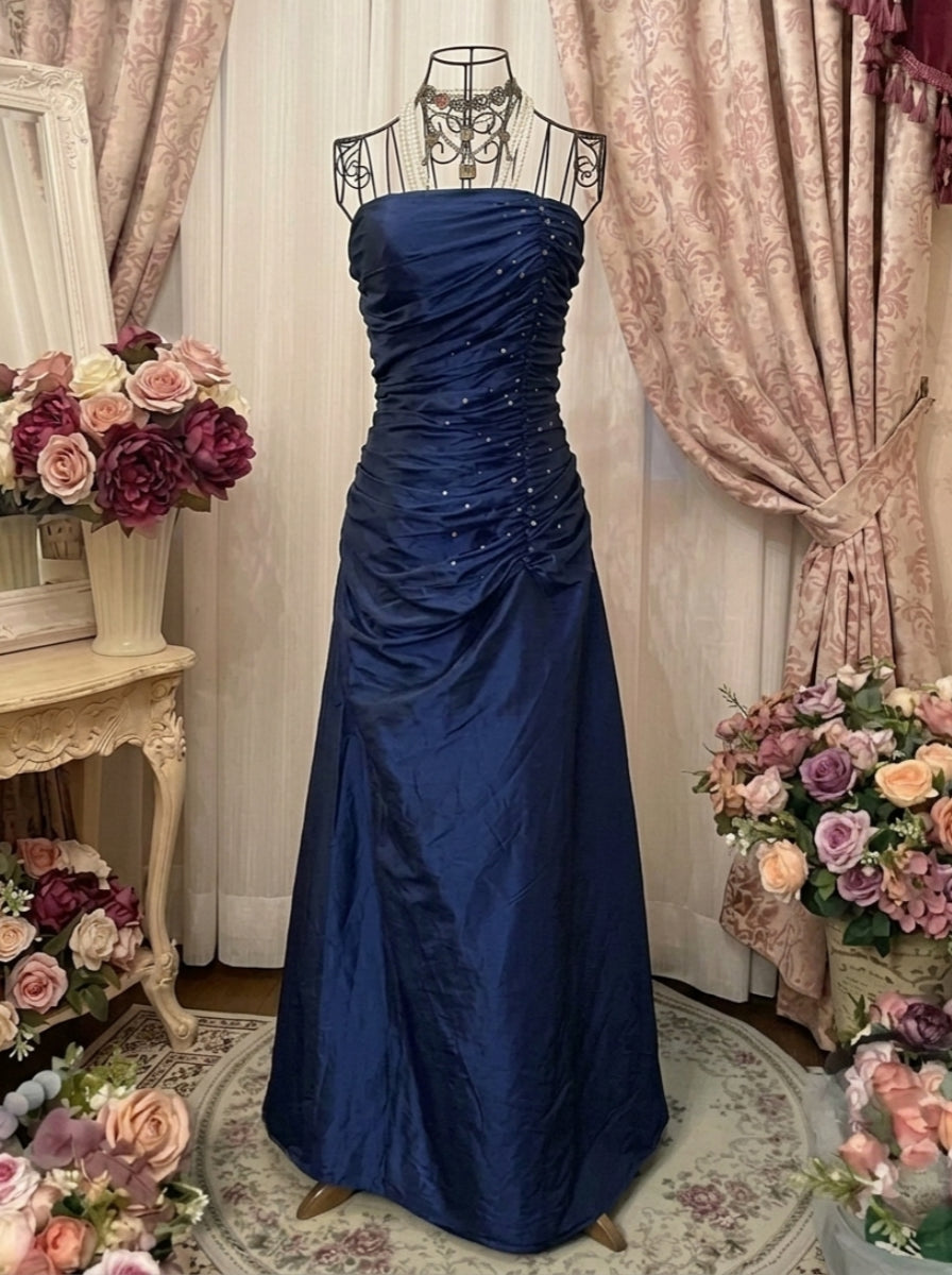 A-Line/Princess Strapless Taffeta Prom Dresses Vintage 80s Iridescent Dress Sleeveless FLoor-Length Sequins Ruched