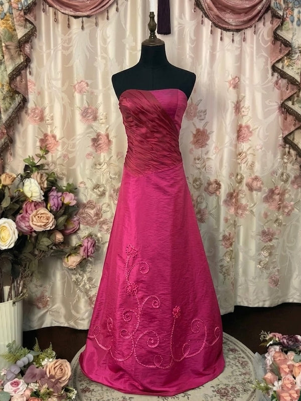 A-Line/Princess Strapless Taffeta Prom Dresses Vintage 80s Iridescent Dress Sleeveless FLoor-Length Embroidery