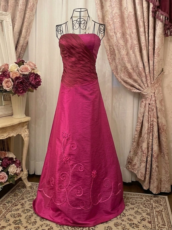 A-Line/Princess Strapless Taffeta Prom Dresses Vintage 80s Iridescent Dress Sleeveless FLoor-Length Embroidery