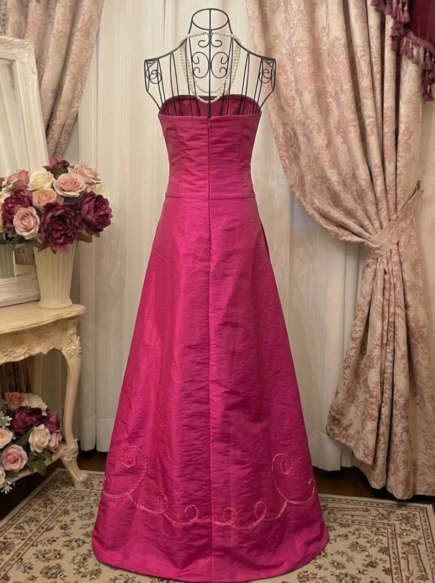 A-Line/Princess Strapless Taffeta Prom Dresses Vintage 80s Iridescent Dress Sleeveless FLoor-Length Embroidery