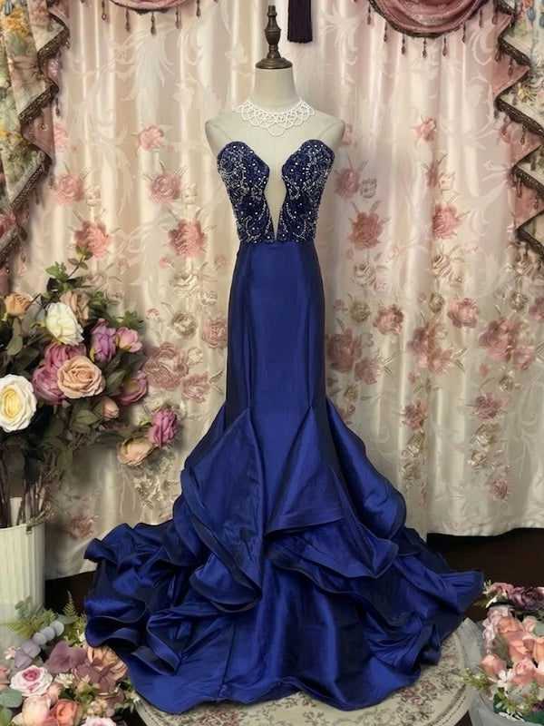 Trumpet/Mermaid Strapless Taffeta Prom Dresses Vintage 80s Iridescent Dress Sleeveless FLoor-Length Sequins