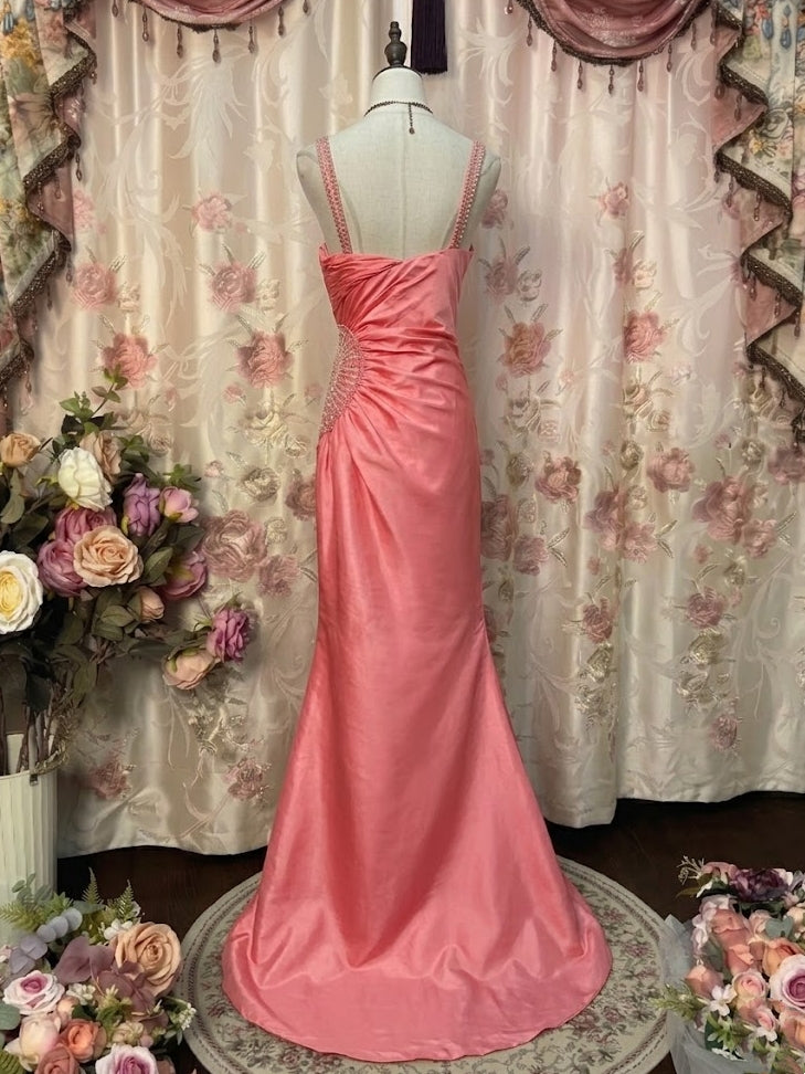 Trumpet/Mermaid Square Collar Taffeta Prom Dresses Vintage 80s Iridescent Dress Sleeveless FLoor-Length Sequins