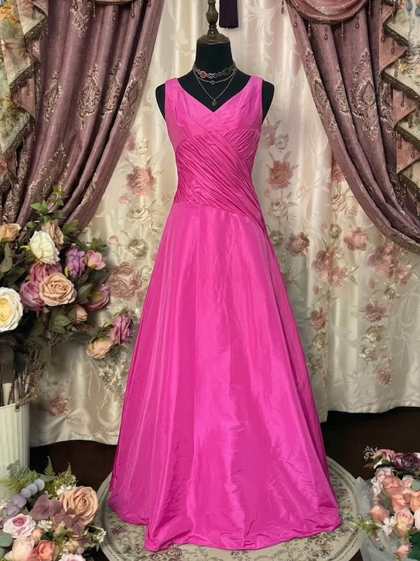A-Line/Princess V-Neck Taffeta Prom Dresses Vintage 80s Iridescent Dress Sleeveless Floor-Length Ruched