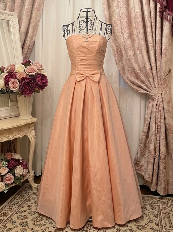 A-Line/Princess Strapless Taffeta Prom Dresses Vintage 80s Iridescent Dress Sleeveless Ankle-Length Bowknot