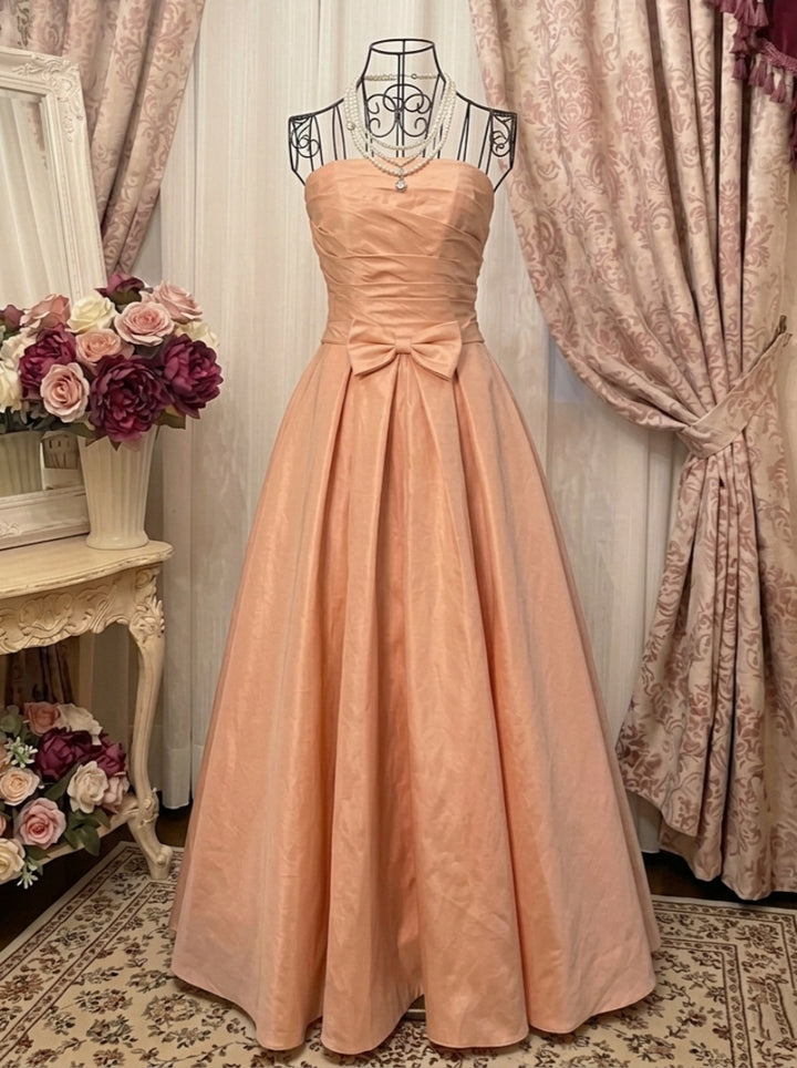A-Line/Princess Strapless Taffeta Prom Dresses Vintage 80s Iridescent Dress Sleeveless Ankle-Length Bowknot