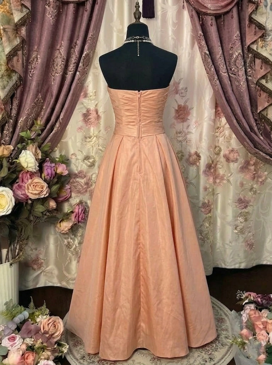 A-Line/Princess Sweetheart Taffeta Prom Dresses Bowknot Vintage 80s Iridescent Sequins Dress Sleeveless FLoor-Length-MON342991, Pink