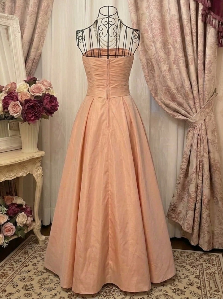 A-Line/Princess Strapless Taffeta Prom Dresses Vintage 80s Iridescent Dress Sleeveless Ankle-Length Bowknot
