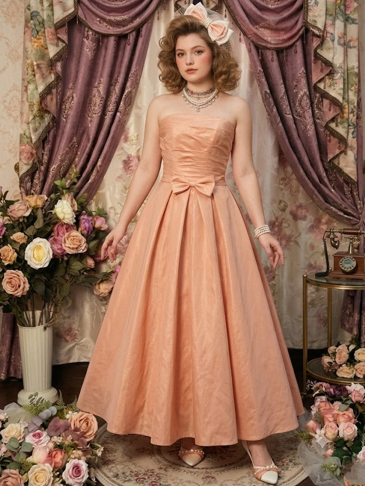 A-Line/Princess Sweetheart Taffeta Prom Dresses Bowknot Vintage 80s  Iridescent Sequins Dress Sleeveless FLoor-Length-MON342991