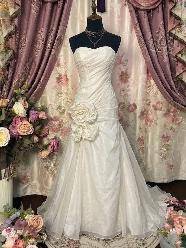 Sheath/Column Strapless Taffeta Prom Dresses Vintage 80s Iridescent Dress Sleeveless Floor-Length 3D Flowers