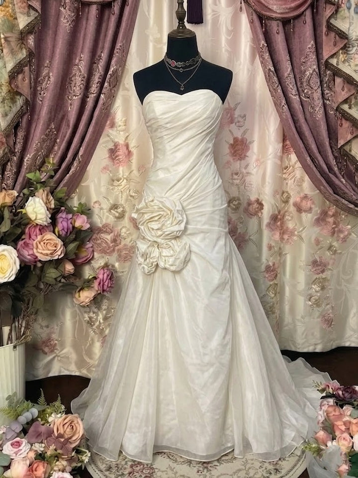 Sheath/Column Strapless Taffeta Prom Dresses Vintage 80s Iridescent Dress Sleeveless Floor-Length 3D Flowers