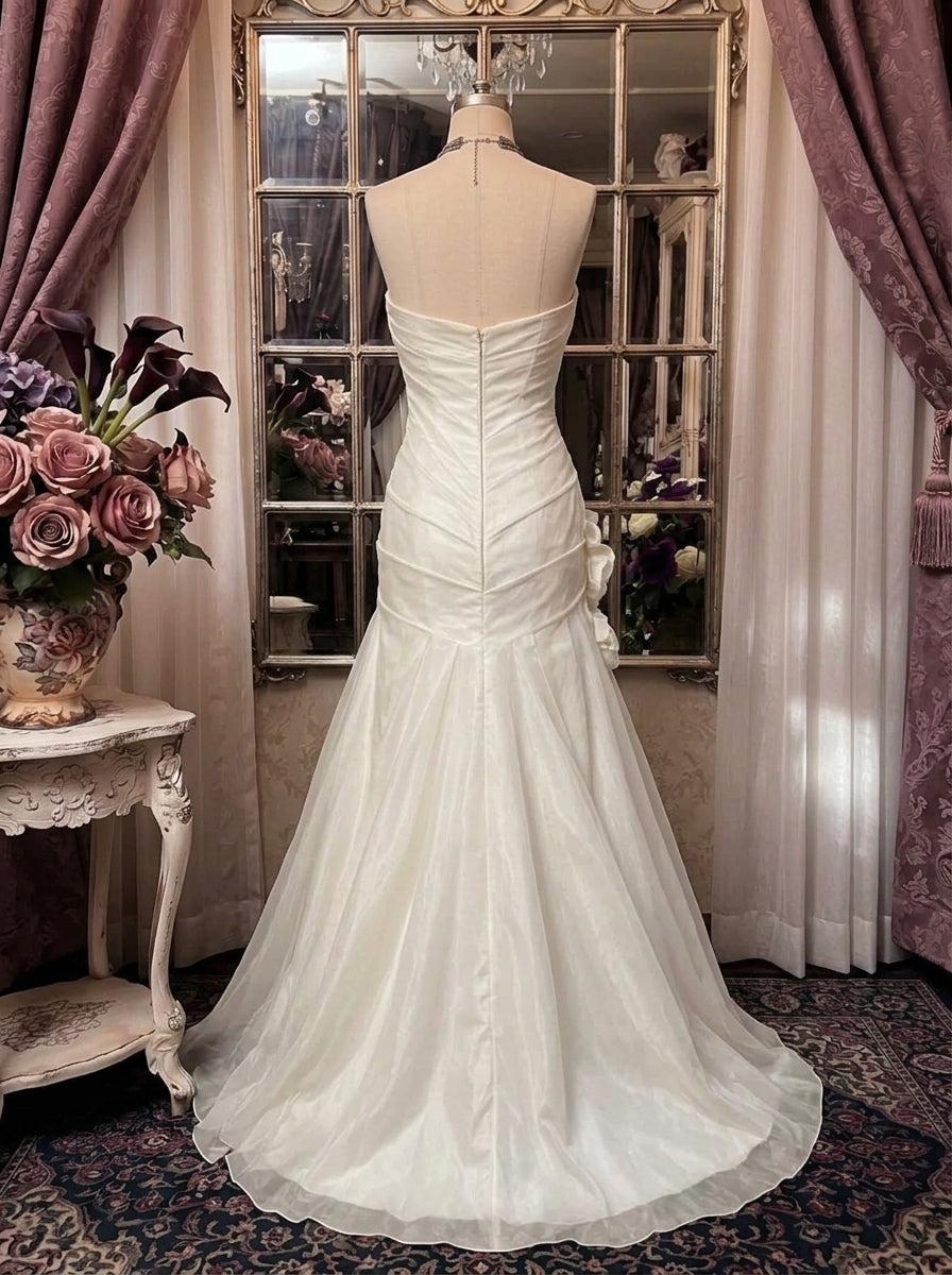 Sheath/Column Strapless Taffeta Prom Dresses Vintage 80s Iridescent Dress Sleeveless Floor-Length 3D Flowers